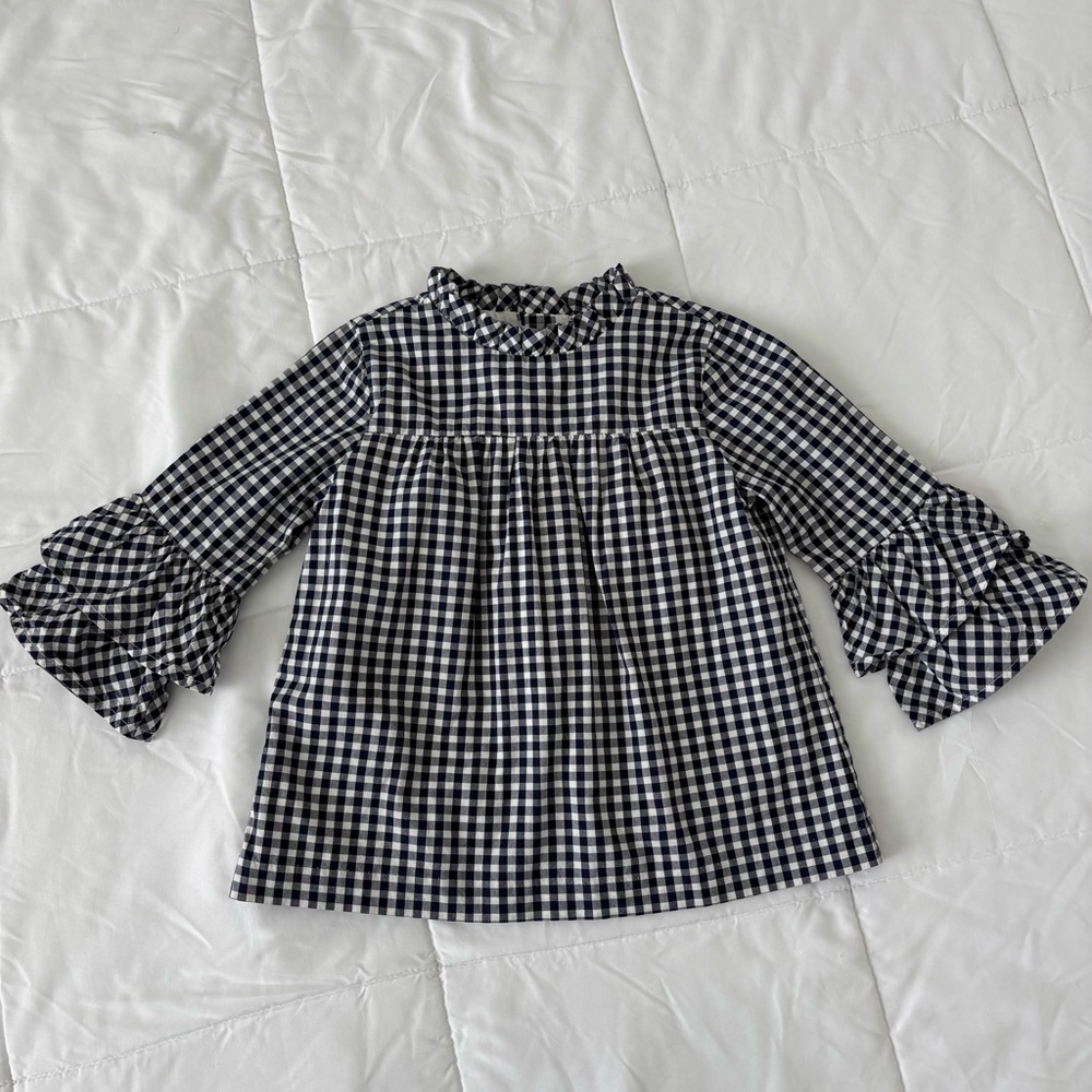 JANIE & JACK Navy Gingham Ruffle Top